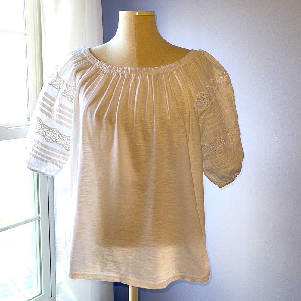 LOFT BEAUTIFUL WHITE PUFFY SLEEVE TOP